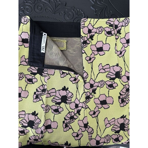 Zara Green Pink Floral Knit Mini Stretch Zipper Retro Skirt Size M - Picture 4 of 6